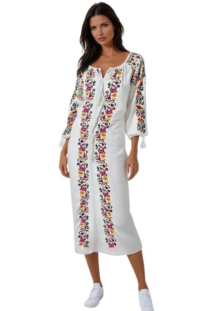 Rochie traditionala dama R25 alb/galben , marimea 2XL