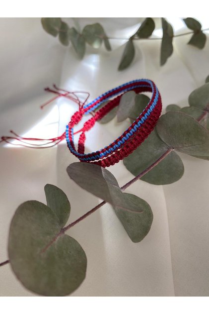 Burgundy Blue Fan Rope Bracelet 2-Piece Combination