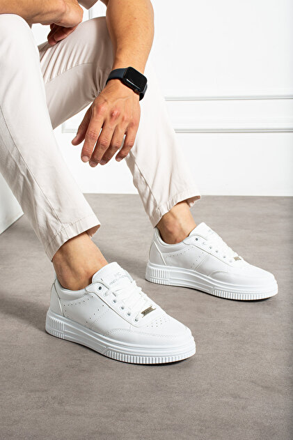 MCLACOS Erkek Sneaker Günlük Spor Ayakkabı Yüksek Taban Beyaz