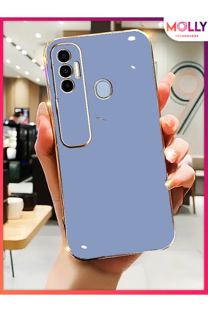 Luxury Silicone Case for Tecno Spark 7 Pro with Petrol Blue Edges Gold Detail