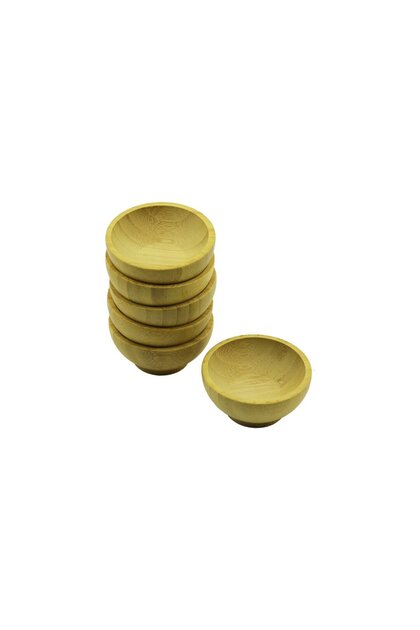 6 Pcs Mini Wooden Bamboo Delights - Sweet Bowl Depth: 1.5cm - Diameter: 6.2cm (5224)