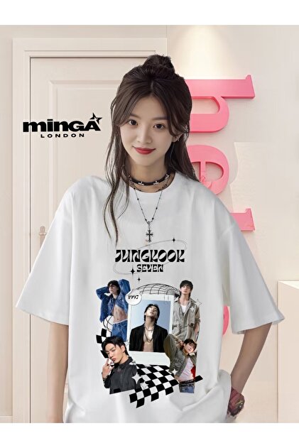 Minga London Jungkook Seven Baskılı Beyaz Oversize Unisex Tshirt