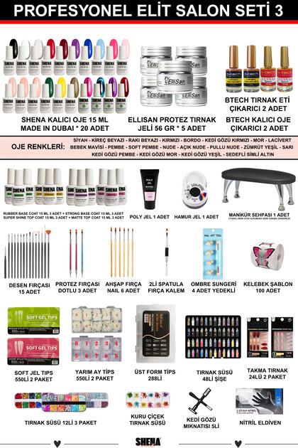 Shena Kalıcı Oje - Protez Tırnak Elit Salon Seti 3 (20Lİ OJE
