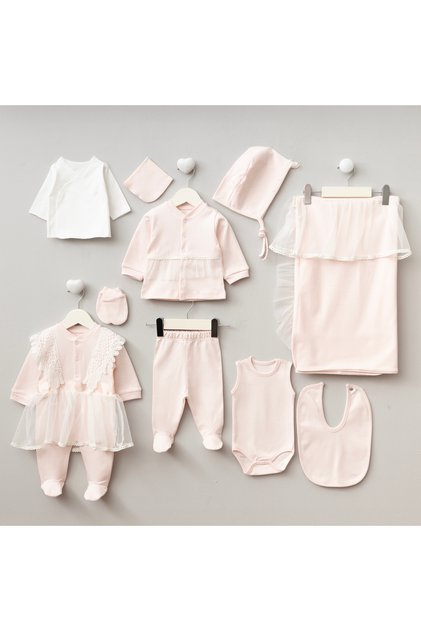 Angel Wing 10-Piece Organic Hospital Discharge Set with Tulle and Lace Detailing, 100% Cotton Newborn Baby Girl