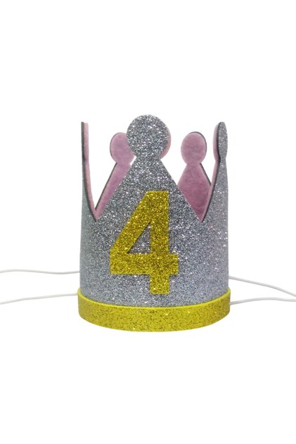 4 Year Old Birthday Crown Silver - Baby Party Hat, Mini Birthday Crown, Party Crown