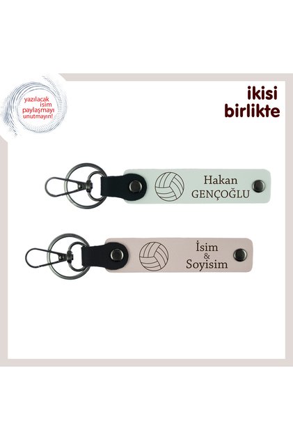 Stylish Choice for Souvenir after the Tournament, Volleyball Keychain Set of X2, Custom Name Written, White-Powder