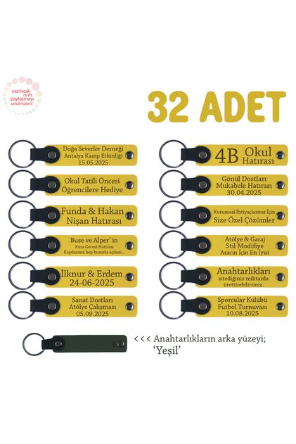 Yellow & Green, Special for Engineering Office Staff, Set of 32, Personal Message Leather Souvenir Keychain