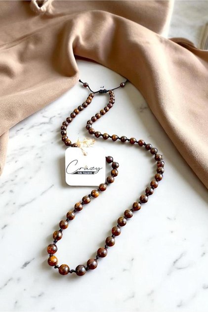 6 mm Bronze Natural Stone 70-80 cm Long Elevator Interlocking Unisex Necklace