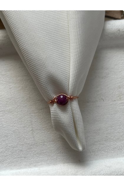 Ruby Stone Adjustable Copper Color Wire Ring Handmade