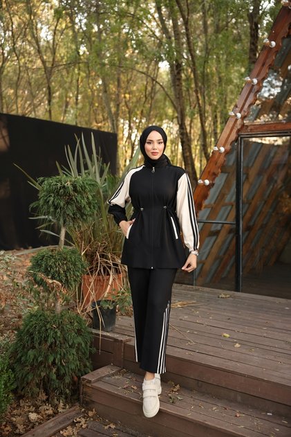 Women's Hijab Tracksuit Set Zippered Double Set