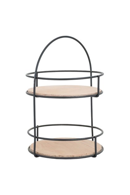 Wooden Serving Stand - Alsaif Gallery, 21.5×21.5×32 cm, Two-tier, Round - Black Beige