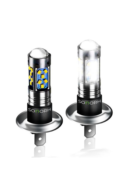 Set de 2 becuri LED H1, 27 SMD, lupă integrată, 60W, alb rece 6000K, Plug&Play