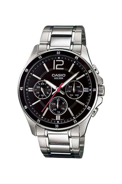 Casio Men's Water Resistant Chronograph Watch MTP-1374D-1AVDF - 44 mm - Silver