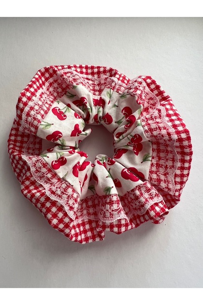 Cherry Gingham Scrunchie