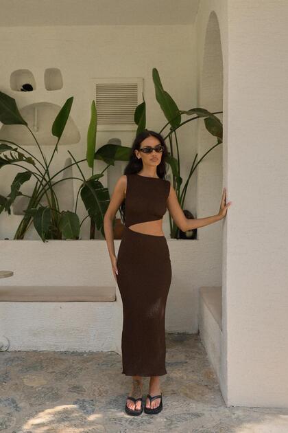 Brown Asymmetrical Dress