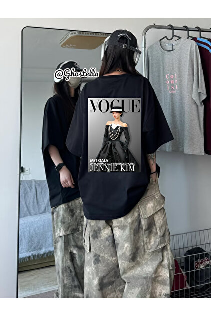 Minga London Siyah Jennie Kim Gala Baskılı Oversize Unisex Tshirt