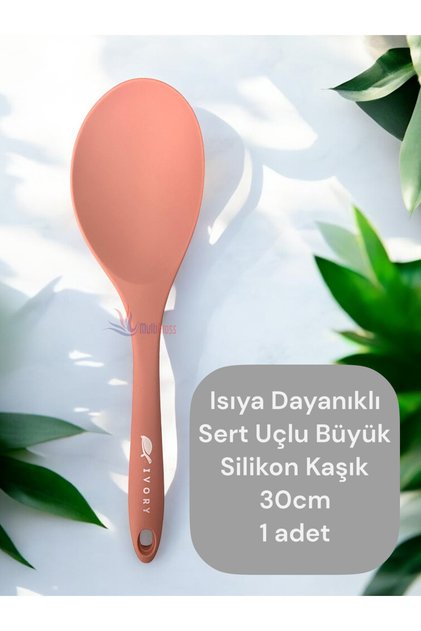 İvory Isıya Dayanıklı Sert Uçlu 30 cm Büyük Silikon Kaşık 1 adet
