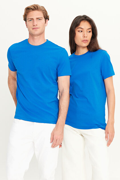 AC&Co / Altınyıldız Classics Erkek Saks Mavi %100 Pamuk Slim Fit