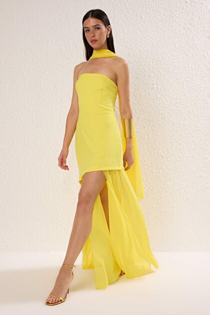 Trendyol Collection Vibrant Yellow Shawl Detail Woven Maxi Evening & Homecoming  Dress Tprss25Ae00188- Trendyol