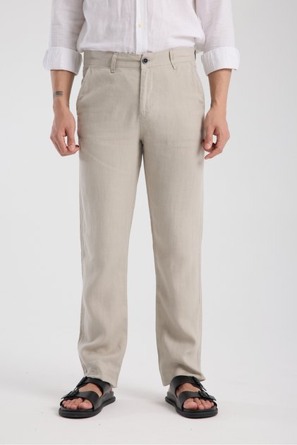 Regular Fit Cream 100% Linen Trousers