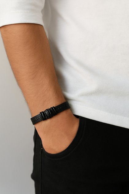 Men's Bracelet, Genuine Black Leather Bracelet