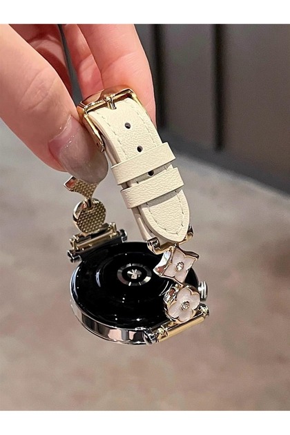 Samsung Galaxy Watch 7 6 5 4 Fe Uyumlu Deri ve İnci Detaylı Kordon Kayış