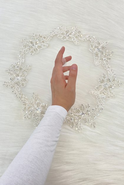 White Bride and Groom Handkerchief, Sparkling Sequins and Beads Embroidered, Wedding Henna Circumcision Promise Engagement Halay