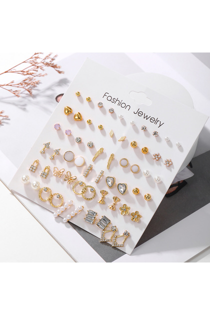 Zj8702 Geometric 30 Pairs/lot Korean Fashion Sweet Heart-shaped Imitation-pearl Stud Earring For Wom