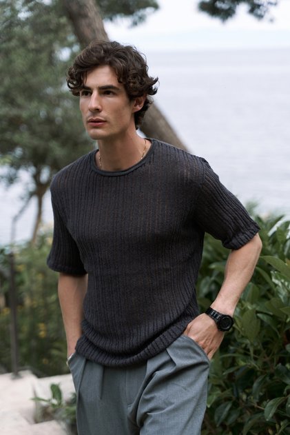 Joseph Men's Round Collar Smoked Knitwear T-Shirt