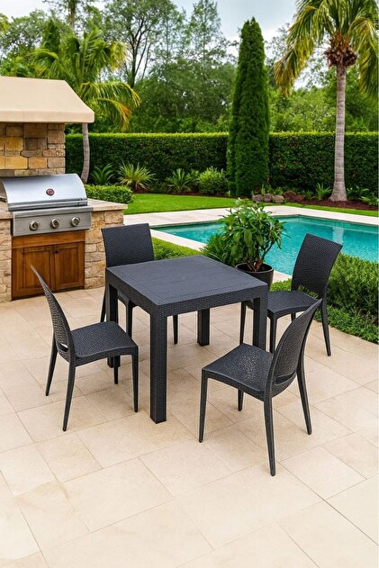 Modalife Rattan 80x80 4 Kişilik Bahçe&balkon Masa Takımı, Çay Seti