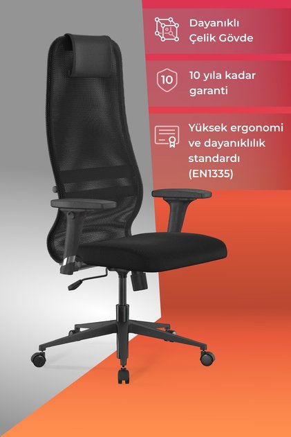 Ergolife Sit 8 Ofis Koltuğu | Tekerlekli, Fileli, Yüksek Arkalıklı, Bilgisayar Sandalyesi-DA.D.1.243