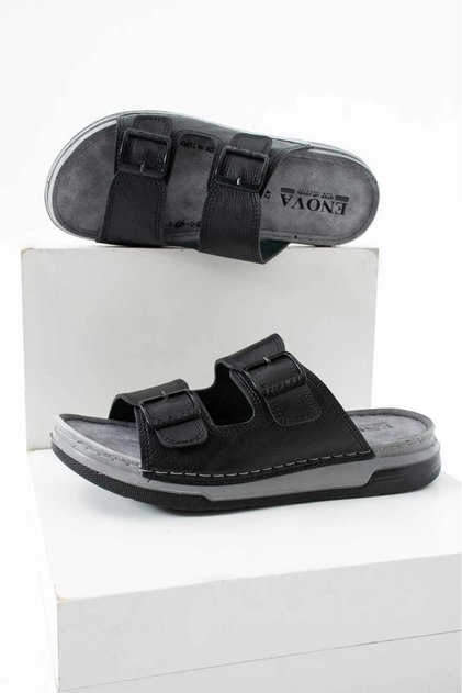 Men's Leather (Artificial) Orthopedic Velcro Adjustable Stitched Comfortable Stylish Inside-Out Men's Slippers