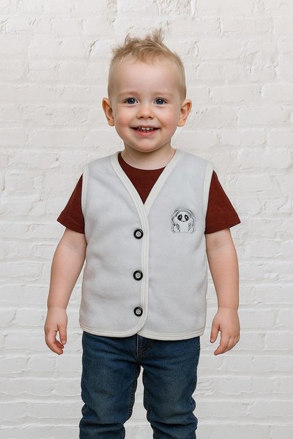 Teddy Bear Embroidered Children's Vest with Fleece Inside Unisex