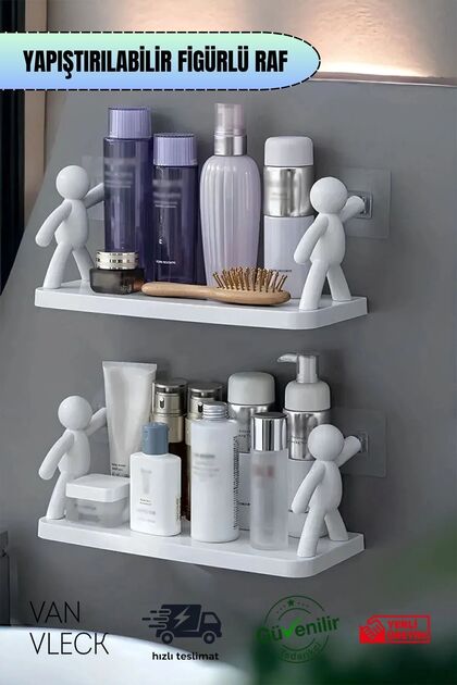 1 Adet İnsan Figürlü Kendinden Yapışkanlı Craft Banyo Rafı – Baharatlık ve Çok Amaçlı Organizer Raf