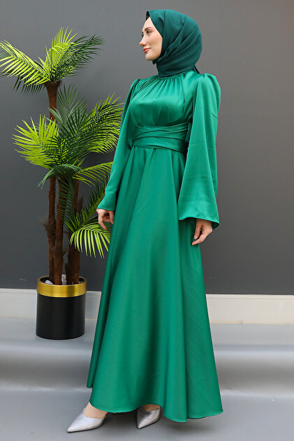 green emerald velvet dress Dark Green Embroidery Dress – E-Modesta main image 0
