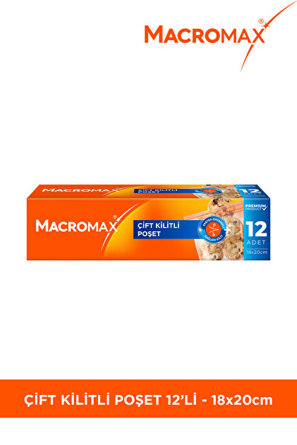 MACROMAX Çift Kilitli Poşet 12'li (18x20 cm), Sızdırmaz Hava
