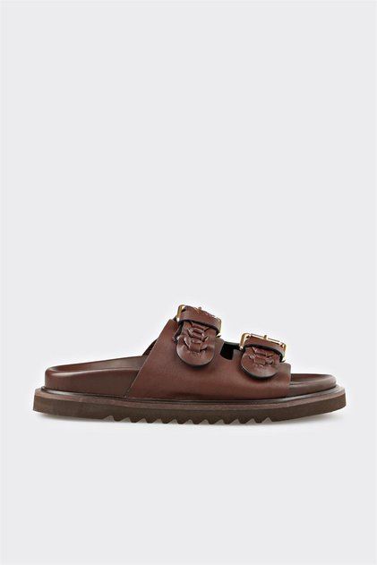 Brown Leather Women's Slippers