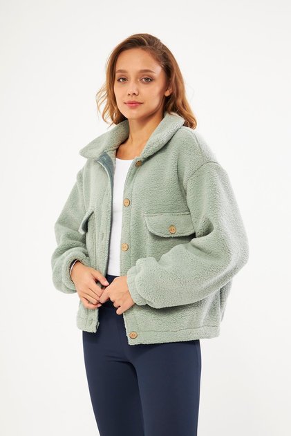 Sherpa Cardigan Pocket Detailed Buttoned Mint - Cecila