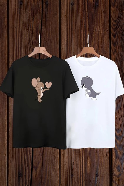 Pack of 2 Tom Jerry Couple Lover Friend Sister Combination Gift Birthday Valentines Day T-Shirt T-Shirt