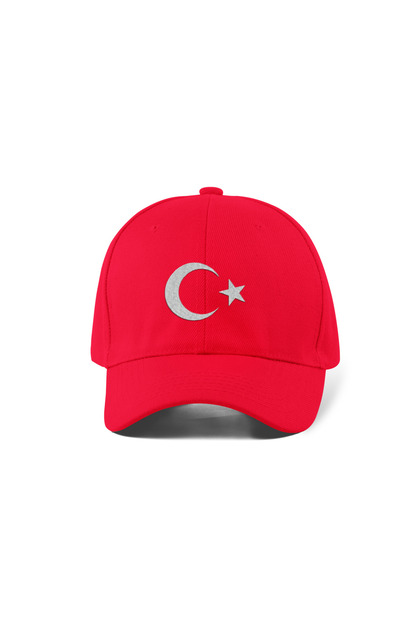 Moon Star Embroidered Hat – Red 100% Cotton Gabardine Unisex Model