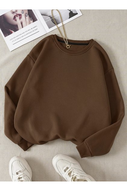 Hanorac unisex pentru femei/bărbați, de culoare uni, supradimensionat, cu decolteu crew, din bumbac