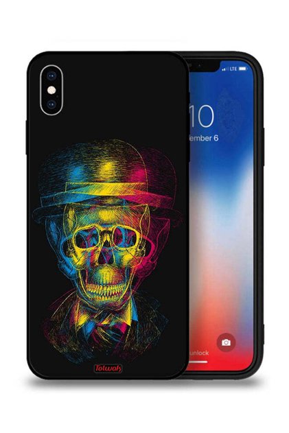Apple iPhone XS Max Protective Case Skull Colorful Hat Fantasy Art