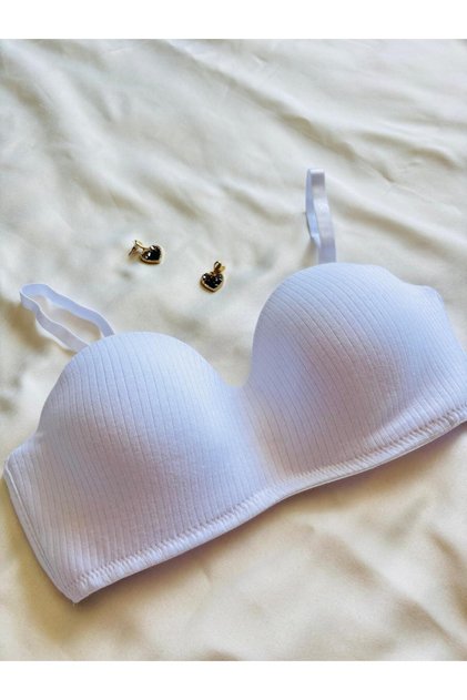 White Gathering Underwire Cotton Combed Cotton Unpadded Lotus Bra