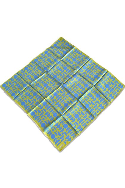 Yeşil Mavi Geometrik Desen Sura İpek Eşarp 9174 - 37