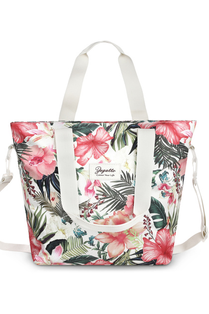 Geantă de umăr bej cu imprimeu floral pentru femei, tip crossbody, format A4, 35x34x17 cm, ZG743