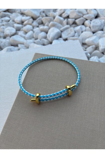 Colorful adjustable steel detailed knitted rope bracelet