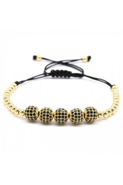 Bratara cu margele luxury, disco ball CZ, macrame, reglabila pe snur, pietre zirconiu negru, placata