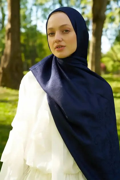 شال جاكار بنمط دانتيل أنيق - أزرق داكن