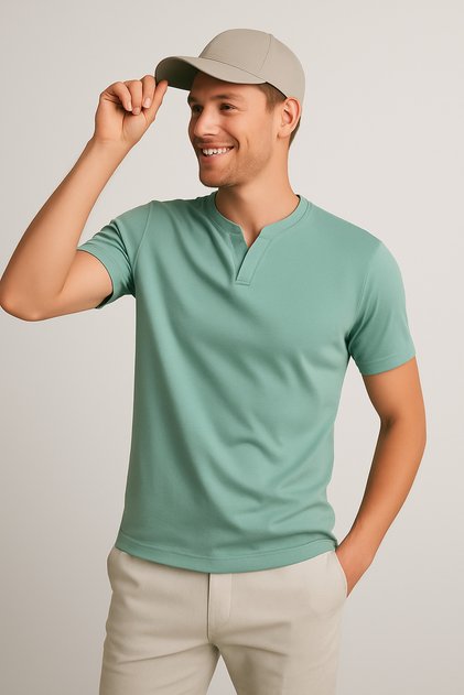 2124 Henley Tişört Basic Casual T shirt