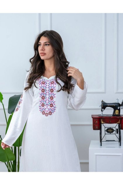 Ladies Printed Jalabiya - Full-Sleeve mukhawar cotton blend dress